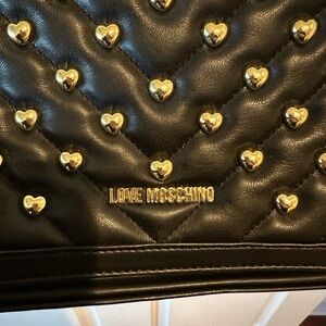 Love Moschino Black Quilted Shoulder Bag with Gold Heart Studs